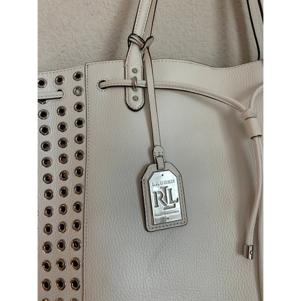 Lauren Ralph Lauren White Leather Eyelet Tote Shoulder Bag NWT - Picture 3 of 16